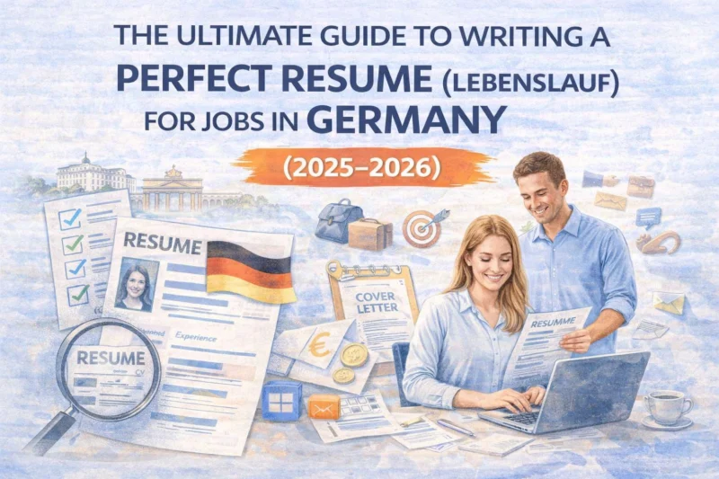 Perfect resume (Lebenslauf) for Germany guide showing CV format, cover letter and job application process for expats