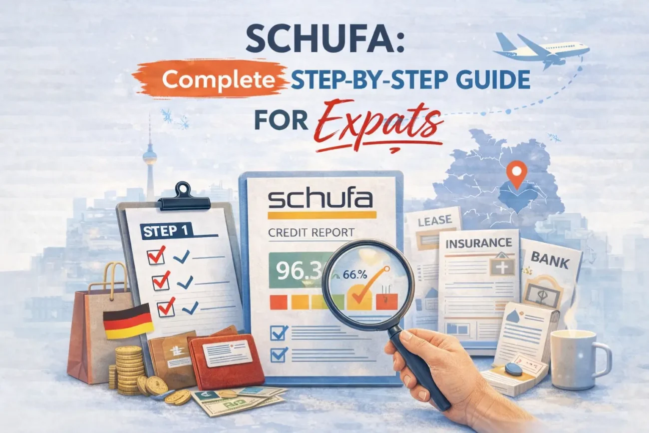 SCHUFA credit report Germany explained for expats showing credit score, bank documents and rental approval process